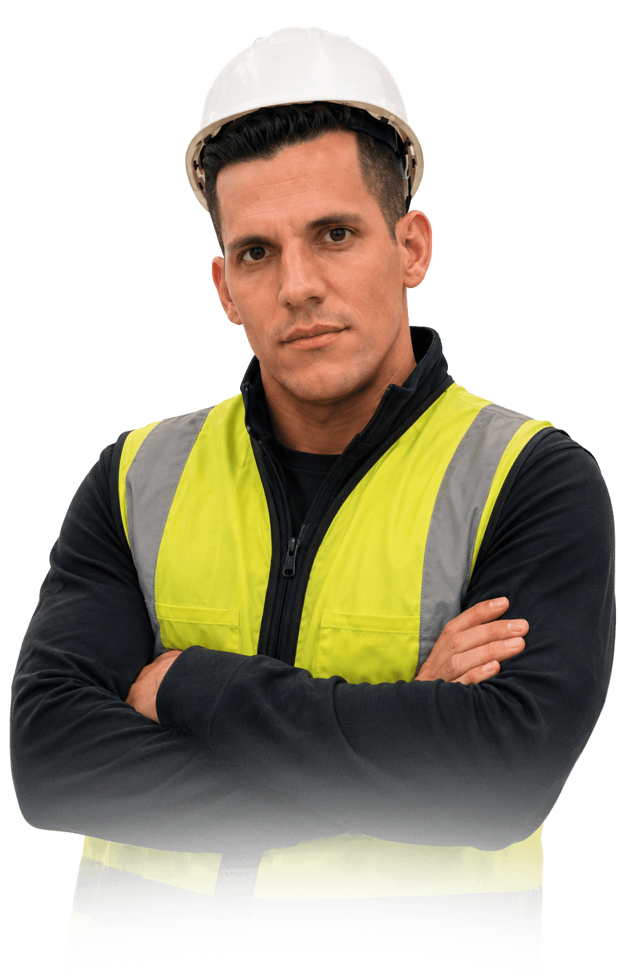 Vladimir LLanes, experto en aislamiento de VR Insulation, con casco y chaleco reflectante